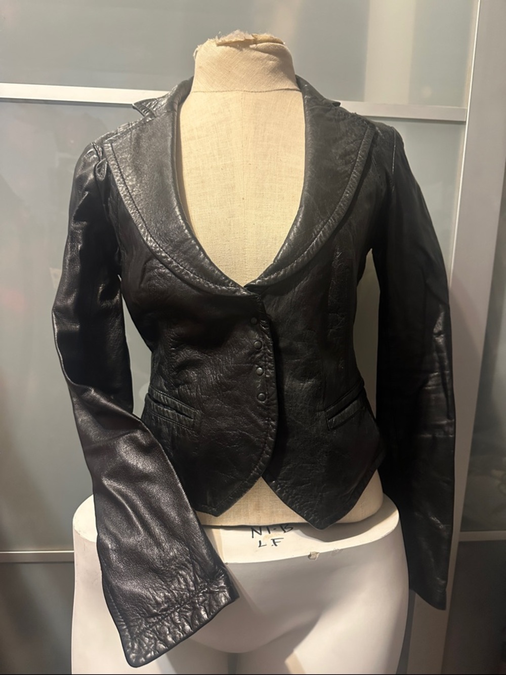 Armani Exchange Black Fitted Leather Blazer Jacket